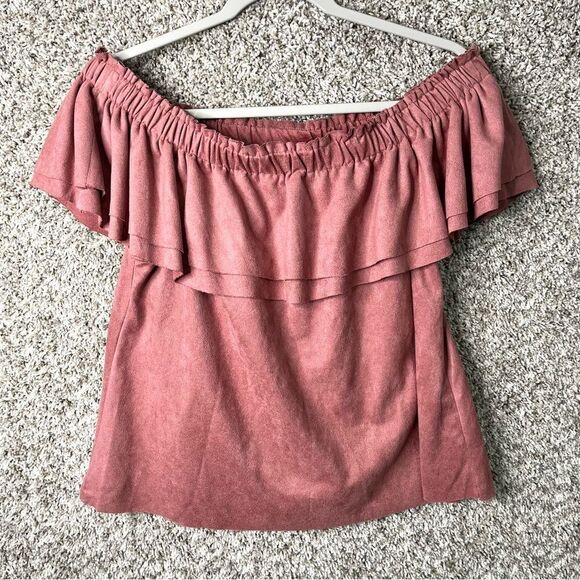 Young Fabulous and Broke Top Women’s Medium Pink Suede Off-The-Shoulder - Picture 1 of 4